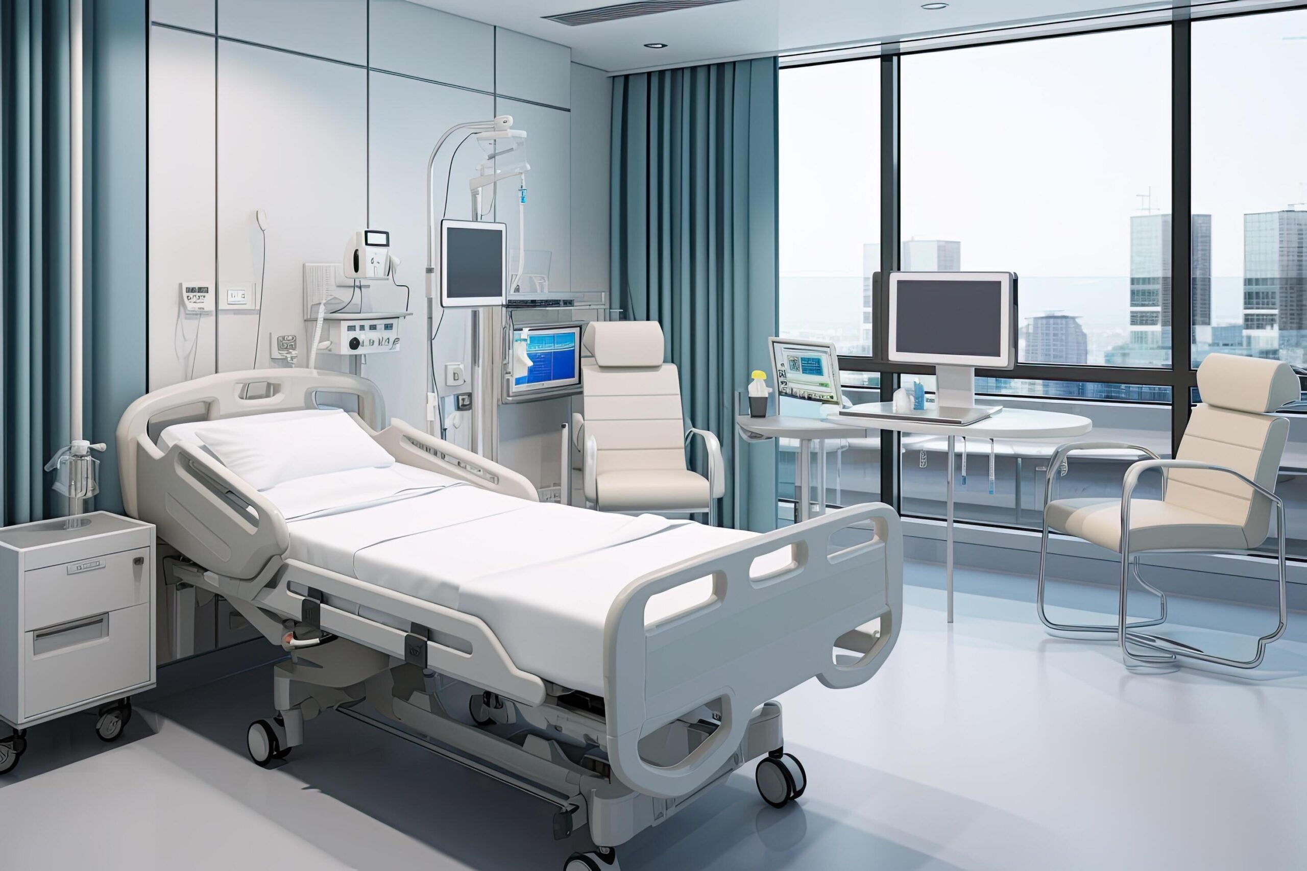 Interior of a modern hospital room 3d rendering mock up interior of a modern hospital room with medical equipment 3d rendering ai generated free photo